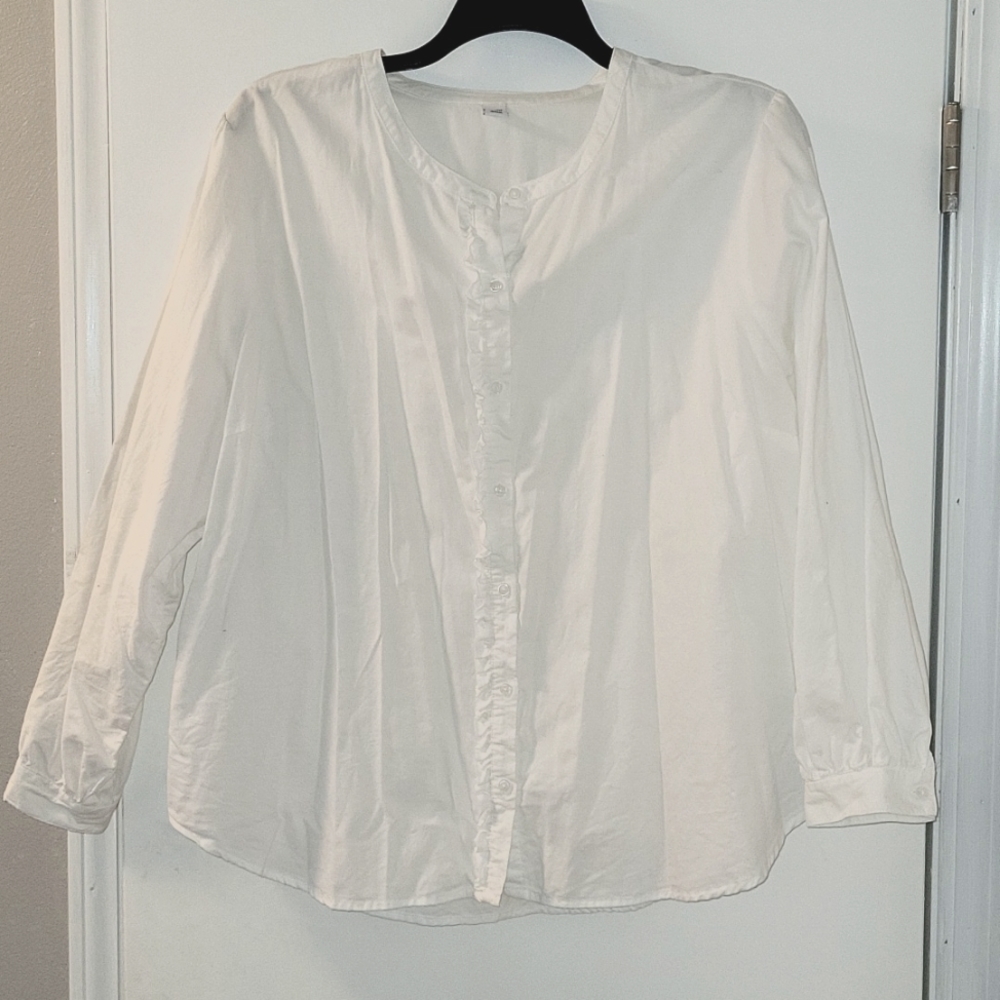 Old Navy Ruffle Trim Button Up Blouse, XXL, White